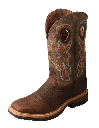 Pre-owned Twisted X Work Boots Mens Pull On Stitching Block Lite Taupe Mlcw022 In Brown