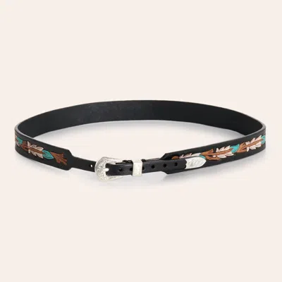 Twister Black Hand Tooled Painted Feathers Leather Hatband