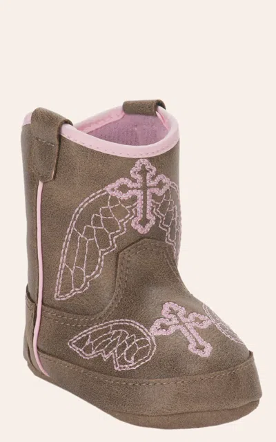 Twister Blazin Roxx Infant Gracie Baby Bucker Tan With Pink Cross Embroidery Cowboy Boots In Brown