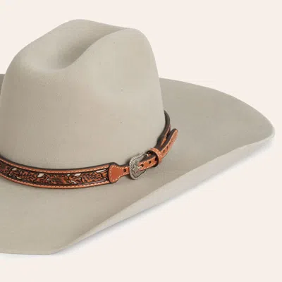 Twister Brown Floral Tooled White Underlay Silver Buckle Hatband