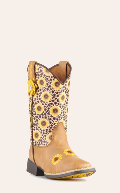 Twister Girls Sunnie Tan And Cheetah Sunflower Print Square Toe Cowboy Boots In Brown