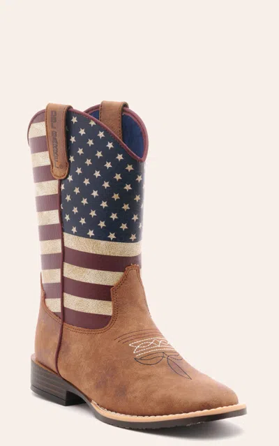 Twister Kids Brown And Usa Flag Cowboy Square Toe Boots