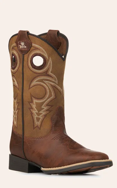 Twister Kids' Jasper Brown And Tan Wide Square Toe Cowboy Boots