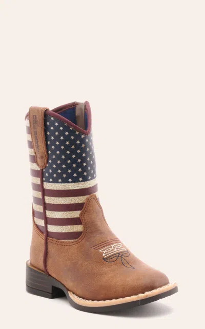 Twister Babies' Toddler Brown And Usa Flag Square Toe Cowboy Boots