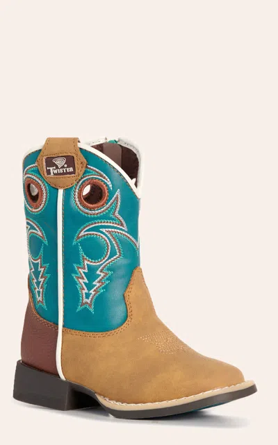Twister Babies' Toddler Jensen Tan & Turquoise Square Toe Boots In Brown