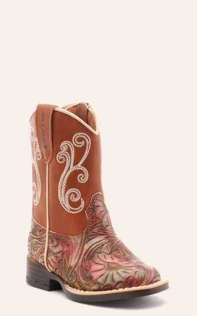 Twister Babies' Toddler Multi Color Embossed And Rust Square Toe Cowboy Boots In Brown