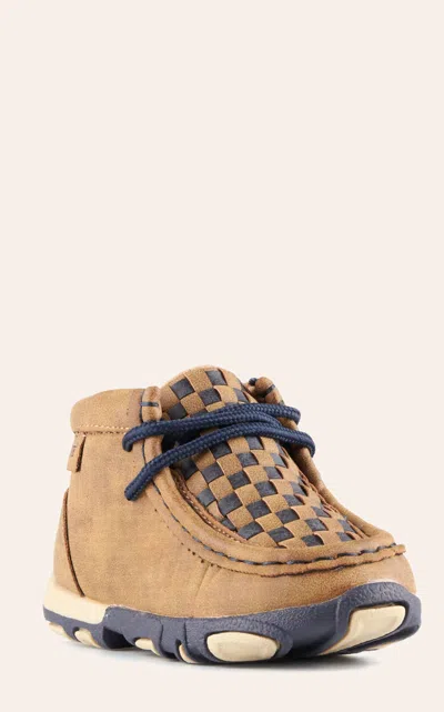 Twister Babies' Toddler Oliver Brown With Navy Basketweave Moc Toe Chukka Casual Shoe
