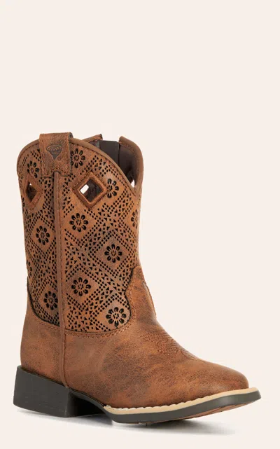 Twister Babies' Toddler Prue Caramel Perforated Floral Square Toe Boots In Brown