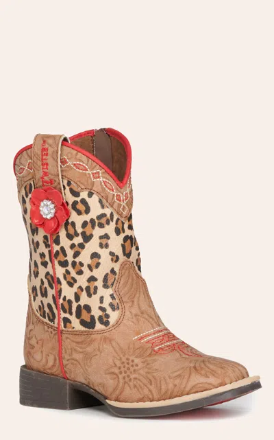 Twister Babies' Toddlers' Avery Tan Floral Embossed And Leopard Print Square Toe Cowboy Boots In Brown