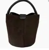 Two Amicis Women Suede Bucket Bag In Chocolate Brown Suede