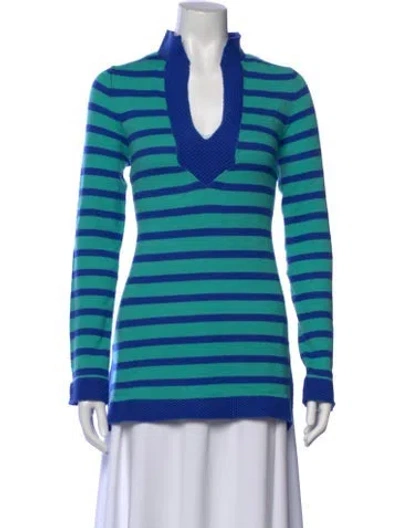 Pre-owned Two Bees Cashmere Cashmere Striped Sweater In Blue