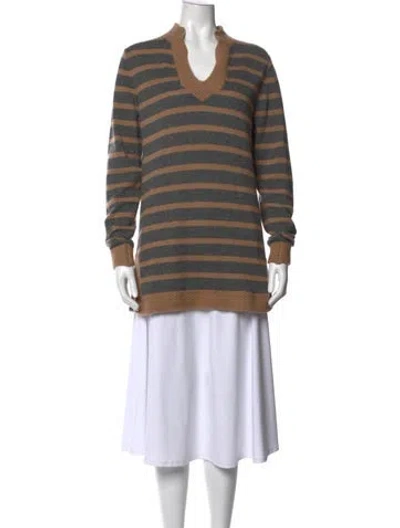 Pre-owned Two Bees Cashmere Cashmere Striped Sweater In Neutral