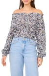 Two By Vince Camuto Floral Off The Shoulder Button-up Top In Blue