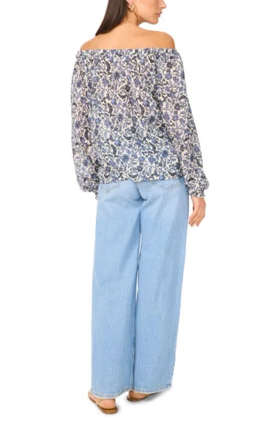 Two By Vince Camuto Floral Off The Shoulder Button-up Top In Denim