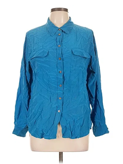 Pre-owned Two By Vince Camuto Long Sleeve Silk Top Blue Collared Neckline Tops