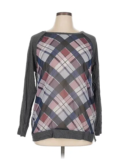 Pre-owned Two By Vince Camuto Long Sleeve Top Gray Argyle Pattern Crew Neck Tops