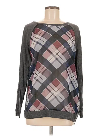 Pre-owned Two By Vince Camuto Long Sleeve Top Gray Argyle Pattern Crew Neck Tops