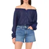 Two By Vince Camuto Off The Shoulder Long Sleeve Button-up Top In Classic Navy
