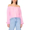 Two By Vince Camuto Off The Shoulder Long Sleeve Button-up Top In Pink Lilac