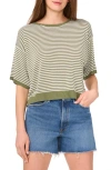 Two By Vince Camuto Stripe Elbow Sleeve Sweater In Dark Green