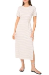 Two By Vince Camuto Stripe Pleated Side Cotton T-shirt Dress In Light Heather Grey