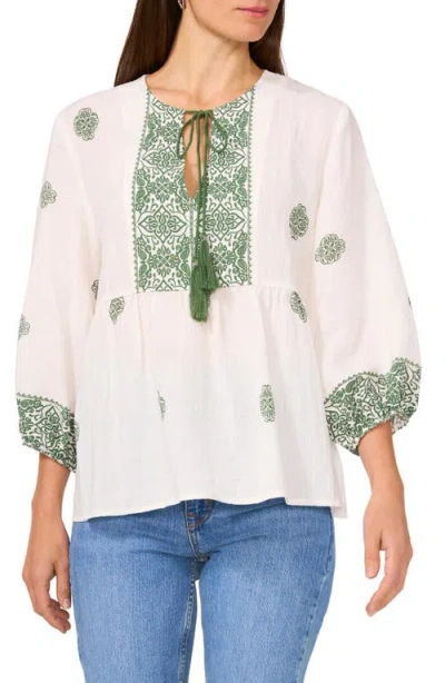 Two By Vince Camuto Tassel Tie Peasant Top In Dark Green
