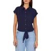 Two By Vince Camuto Tie Hem Cotton Button-up Shirt In Classic Navy