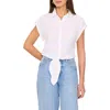 Two By Vince Camuto Tie Hem Cotton Button-up Shirt In Ultra White
