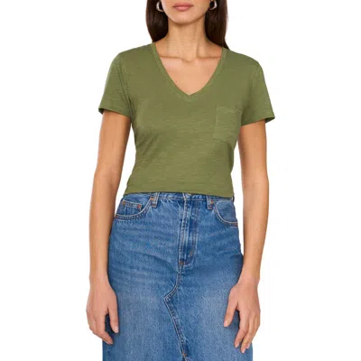 Two By Vince Camuto V-neck Pocket T-shirt In Dark Green