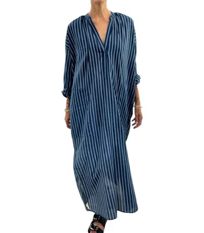 Two Featherweight Long Stripe Caftan Dress In Indigo Stripe In Animal Print