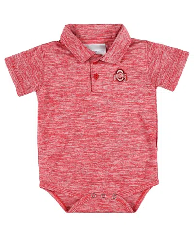Two Feet Ahead Kids' Baby Boys And Girls Scarlet Ohio State Buckeyes Space-dye Golf Polo Bodysuit In Red