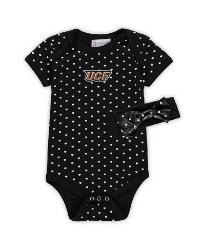 Two Feet Ahead Kids' Girls Baby Boys And Girls Black Ucf Knights Hearts Bodysuit And Headband