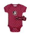 Two Feet Ahead Infant Boys And Girls Garnet Florida State Seminoles Hearts Bodysuit And Headband Set, 2 Pack In Garnet