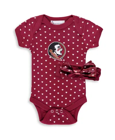 Two Feet Ahead Infant Boys And Girls Garnet Florida State Seminoles Hearts Bodysuit And Headband Set, 2 Pack