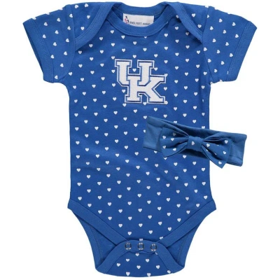 Two Feet Ahead Babies' Girls Newborn And Infant Royal Kentucky Wildcats Hearts Bodysuit And Headband Set
