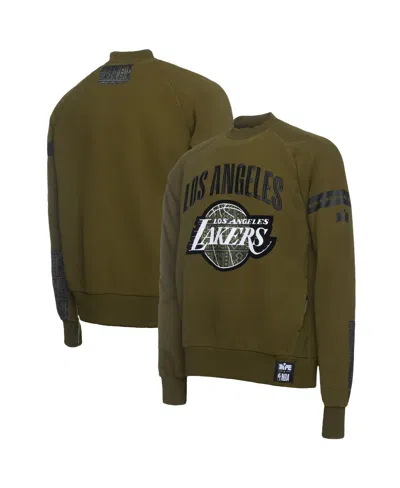 Two Hype X Nba Men's Olive Los Angeles Lakers Culture Hoops Collection Premium Pullover Sweatshirt