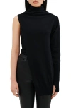 Two Lines By Marcella Berlin One Sleeve Turtleneck Top In Black
