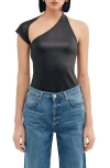 Two Lines By Marcella Milan One Shoulder Faux Leather Top In Black