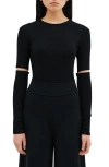 Two Lines By Marcella Stockholm Slit Sleeve Rib Top In Black