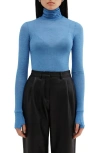 Two Lines By Marcella Tallin Sheer Turtleneck Top In Azure Blue