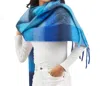 Two's Company Extra Long Plaid Scarf In Blues In Multi