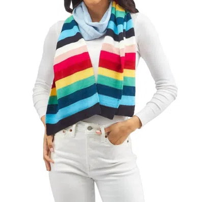 Two's Company Extra Long Striped Scarf In Heathered Blue And Multi Stripe