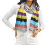 Two's Company Extra Long Striped Scarf In Heathered Gray And Multi Stripe In Multi
