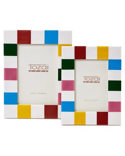 Two's Company Tozai Colorblock Set Of 2 Photo Frames In Multicolor