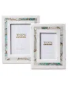 Two's Company Amazonite Inlay Set Of 2 White Marble Photo Frames In Green