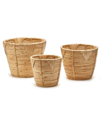 Two's Company Bati Set Of 3 Conical Baskets In Brown