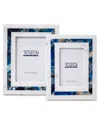 TWO'S COMPANY TWO'S COMPANY BLUE AGATE INLAY SET OF 2 WHITE MARBLE PHOTO FRAMES