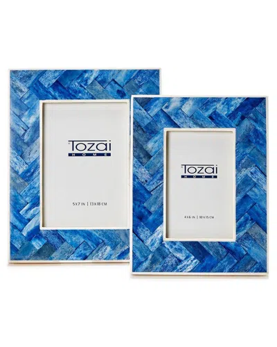 Two's Company Blue Chevron Set Of 2 Photo Frame