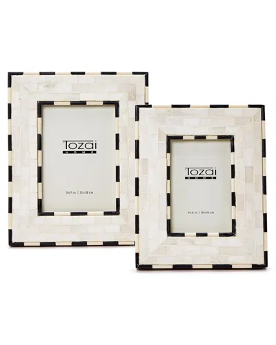 Two's Company Brick Pattern Set Of 2 Photo Frames In White