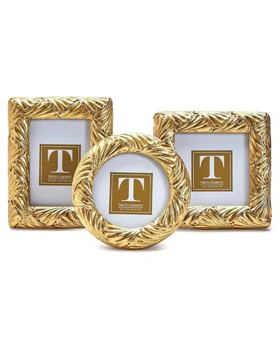 Two's Company Fanshell Set Of 3 Gold Leaf Photo Frames In Yellow